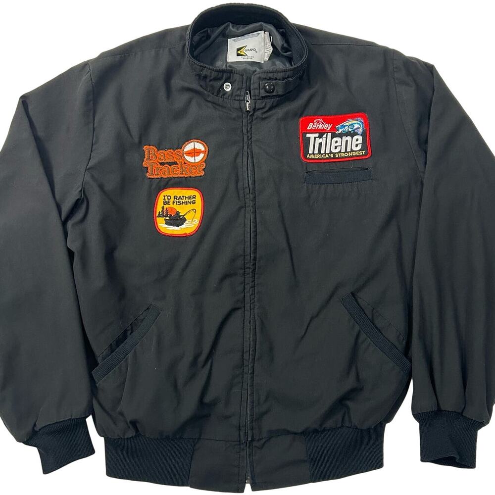 Vintage 80s 90s Fisherman's Patch Varsity bomber‎ jacket Fish black men's